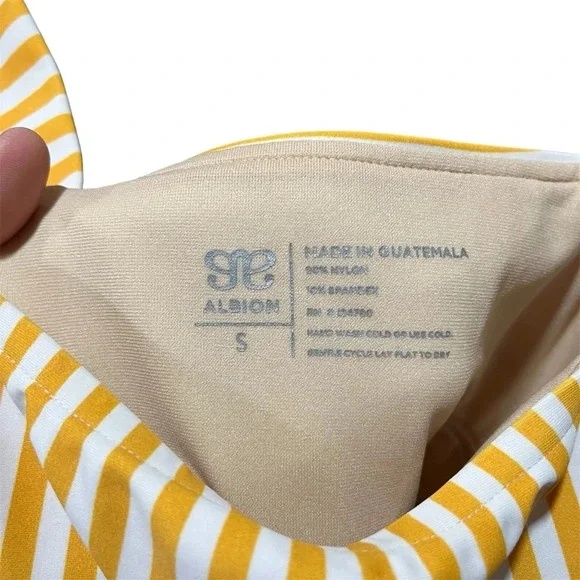 ALBION ~ The Cabana One Piece Swimsuit Yellow and White Striped Shoulder Ties - Picture 3 of 13